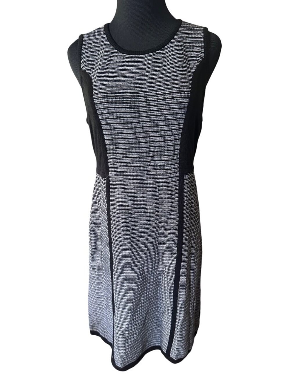 Calvin Klein black and gray striped soft knit dress size L